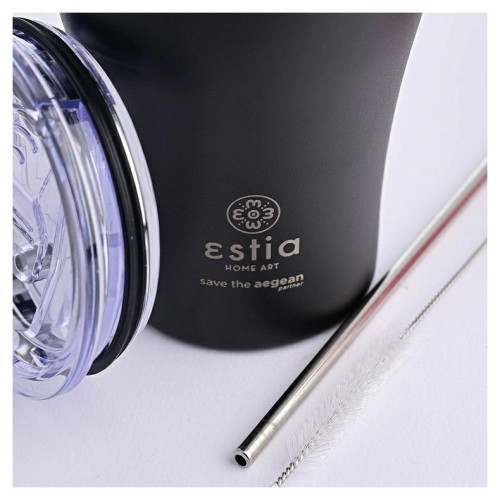 ISOTHERMIC CUP  01-12083 MIDNIGHT BLACK 350ml ΜΕ ΑΝΟΞΕΙΔΩΤΟ ΚΑΛΑΜΑΚΙ